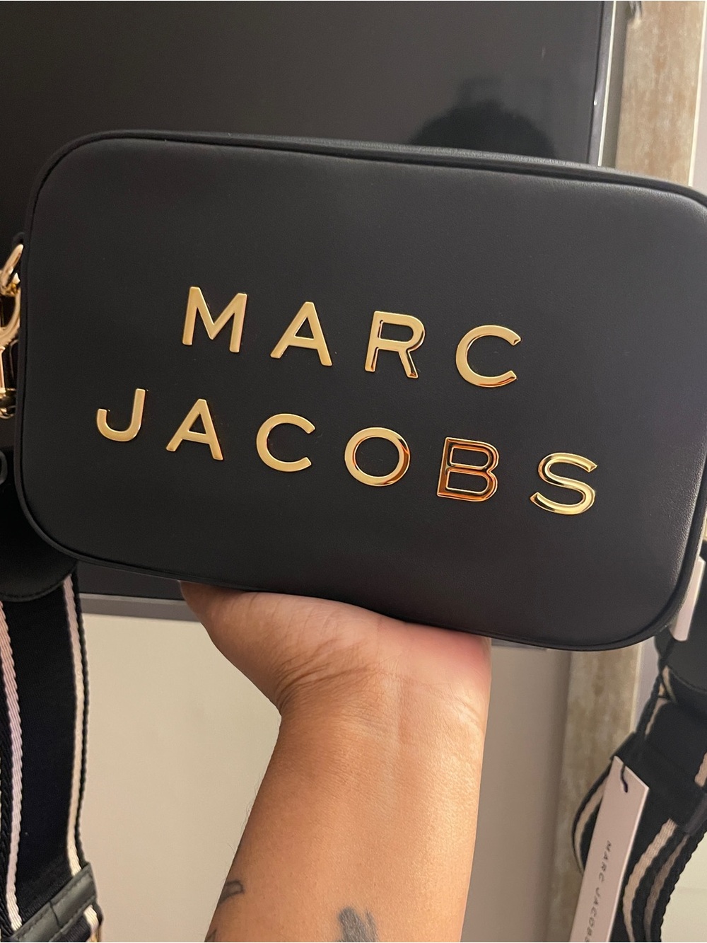 Marc Jacobs Black Crossbody with Gold Lettering